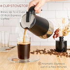 Mixpresso Black 6 Cup Greca Stovetop Espresso Pot 300ml/10oz, Moka Pot with Coffee Percolator Design, Stainless Steel Stove Top Coffee Maker for Camping or Home Use,Italian Stovetop Espresso Maker