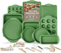 BAKKEN Kitchen Baking Pan Set - Nonstick Green Marble Coating, Carbon Steel Bakeware Sets with Green Silicone Handles, Kitchen Essentials, PFOA, PFOS, PTFE Free, Oven Safe (Up To 450° F), Set of 18