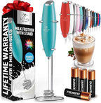Zulay Kitchen Patented Tornado Triple Whisk Milk Frother with 4 Duracell Batteries – Handheld Foam Maker for Coffee, Lattes, Matcha & Hot Chocolate – Rich, Creamy Froth in Seconds