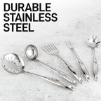 Zulay Kitchen Stainless Steel Cooking Utensil - Stainless Steel Kitchen Utensil - Durable Kitchen Gadgets - Metal Kitchen Accessories - Easy to Clean Kitchen Tools - 5 Piece Set
