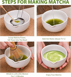 Matcha Whisk Set, 7 Pcs Matcha Kit with Matcha Bowl, Spout, Whisk and Holder, Bamboo Scoop and Stainless Steel Sifter, Japanese Matcha Set for Ceremony, Gift for Matcha Lover