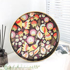 Spsyrine Decorative Serving Tray with Handles, Lacquered Coffee Table Tray for Ottoman, Round Waterproof Platters for Centerpieces, Parties, Living Room, Kitchen Counter Organization Peacock