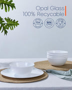 20 OZ Max White Opal Glass Cereal Bowl Set of 6, 6 inch Dishwasher & Microwave Safe Round Geometric Faceted Bowls for Kitchen, Salad, Soup and Rice