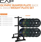 CAP Barbell 2-Inch Olympic Bumper Plate Weight Set with 6 Post Rack | 100-370 lbs | Multiple Options