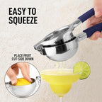 Zulay Kitchen Lemon Squeezer Stainless Steel with Premium Heavy Duty Solid Metal Squeezer Bowl and Food Grade Silicone Handles - Large Manual Citrus Press Juicer and SS Lime Squeezer (Navy)