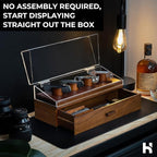 Premium Pocket Knife Display Case for 10 Knives - Wooden Knife Organizer, Storage & Holder with Unique Pillars, Hinged Cover, Drawer - Knife Collection Box - Handcrafted for Men