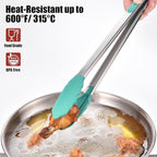 Doosu Kitchen Tongs for Cooking - 600°F Heat Resistant Food Tong with Non-Scratch Silicone Tips, Heavy Duty Stainless Steel Locking Tong for BBQ, Grilling Steak, Serving Salad, Pasta (16in, Aqua Sky)