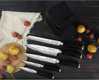 YOUSUNLONG Knife Block Sets - 5pcs Kitchen Knives Set with Natural Fraxinus Americana Holder - Japanese Hammered Damascus Steel Blade - Natural Ebony Handle with Gift Box