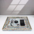 Spsyrine Decorative Serving Tray with Handles, Lacquered Coffee Table Tray for Ottoman, Rectangular Waterproof Platters for Centerpieces, Parties, Living Room, Kitchen Counter Organization SP3040RE2