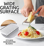Zulay Kitchen Professional Cheese Grater Stainless Steel - Durable Rust-Proof Metal Lemon Zester Grater With Handle - Flat Handheld Grater For Cheese, Chocolate, Spices, And More - Grey