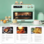 VAL CUCINA Retro Style Infrared Heating Air Fryer Toaster Oven, Extra Large Countertop Convection Oven 10-in-1 Combo, 6-Slice Toast, Enamel Baking Pan Easy Clean with Recipe Book, Green Color