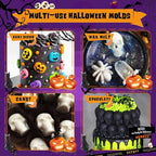 Halloween Molds Silicone for Chocolate 2 Pack, 3D Halloween Chocolate Candy Gummy Mold Skull Pumpkin Bat Ghost Witch Hat Spider tombstone Shapes Mold