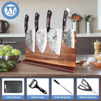 XYJ Authentic Since 1986,Kitchen Knife Block Set,High Carbon Steel Blades,Knives Set with Wooden Magnetic Knife Block,Sharpening Steel,Cutting Board,Cleaver Slicing Knife,Wood Handle