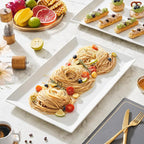 MIECOO Large Serving Platters, 18.5" x 11.5" White Serving Trays Set, Rectangular Porcelain Plates for Party, Wedding, Birthday, Entertaining, Food, Appetizer, Fruit, Sushi, Dessert, Set of 2