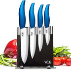 Vos Ceramic Knife Set with Block, Ceramic Knives Set For Kitchen, Ultra Sharp Kitchen Knife Set with Covers, 3" 4" 5" 6" Chef Knife, Utility, Paring & Versatile, Lightweight, Dishwasher safe (Blue)