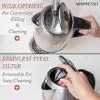 Mixpresso Stainless Steel Electric Kettle, Cordless 1.7L Electric Kettle Temperature Control,1500W Electric Tea Kettle with Viewing Window 2 Hr Keep Warm, Water Boiler with Auto-Off, Boil-Dry System