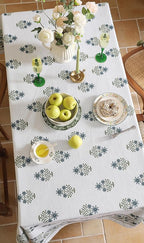 ISAENNE Designer White Linen Long Tablecloth Rectangle,Chinoiserie Floral Elegant Indoor Table Cloth,Fall Stain Proof Decor Tablecloths for Dining Thanksgiving Kitchen,63"*102"-Mosella F