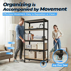 HOMEDANT House 5-Tier Metal Rolling Cart Shelf Rack Casters Heavy Duty Laminated Wheel Shelving Unit Adjustable Utility Storage Shelves Organizer Shelf Kitchen Garage 36.2" W x 16.5" D x 69.5" H 4Pack