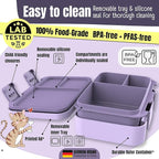 BEARFOOT Kids Lunch Box with Compartments – Compact & Lightweight | Leak-Proof, BPA-Free, Dishwasher & Microwave Safe | Hand-Drawn Design for Preschool, School, Travel (Mermaid Purple, 2.75 Cups)