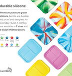 LunchBots Build -a- Bento Lunch Box, Silicone Bento Box for Kids, Multi-Compartment Lunch Container, Oven & Dishwasher Safe, BPA Free, 32 oz - Tie Dye Light Blue