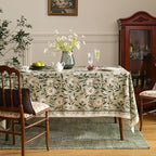 ISAENNE Designer Green Linen Extra Long Tablecloth Rectangle,Floral French Country Indoor Table Cloth,Stain Resistant Home Decor Tablecloths for Dining Kitchen Thanksgiving Party,63"*110"-Brune