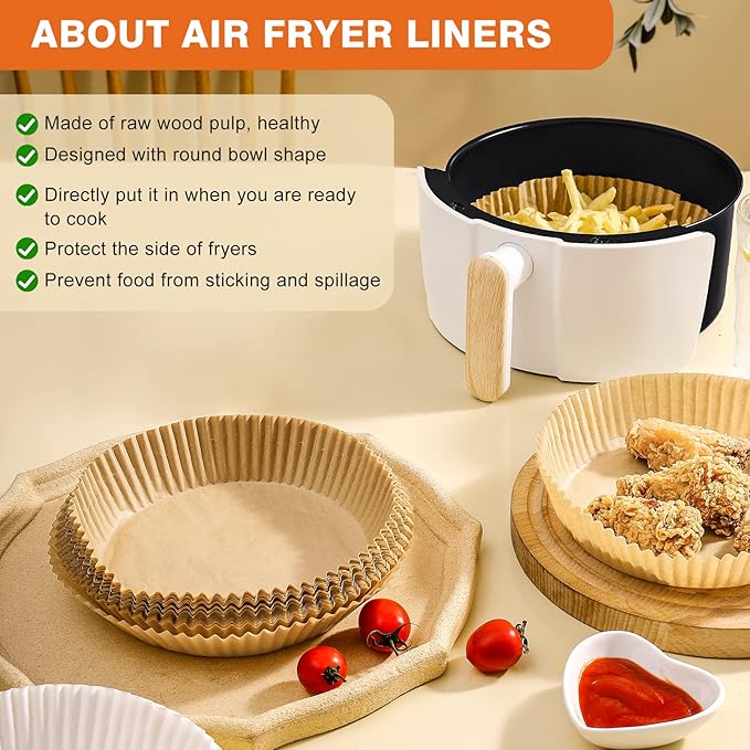 Air Fryer Paper Liners Disposable: 125PCS Non-Stick Air Fryer Parchment Paper, Food Grade Baking Liner for Baking Roasting Microwave (8IN-Round)