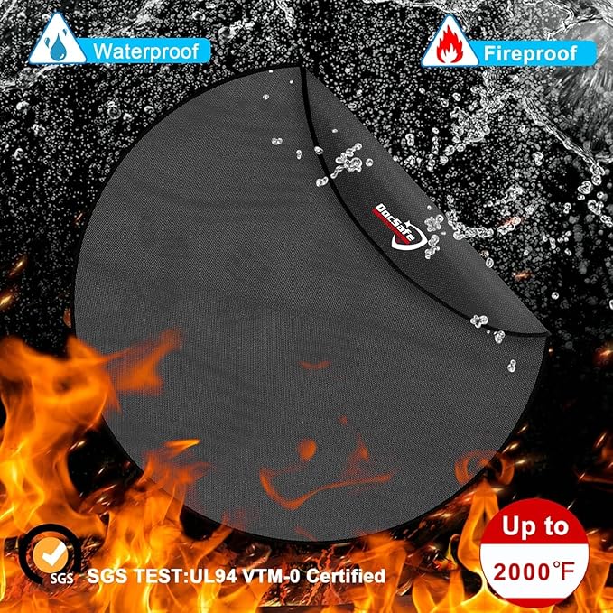 DocSafe 60 x 60 inches Round Under Grill Mat,Large 4 Layers Fire Pit Mat,Fireproof Mat Heat Insulated Protector for Deck,Patio,Grass,Smoker,BBQ,Reusable Oil-Proof and Waterproof Indoor Fireplace Pad