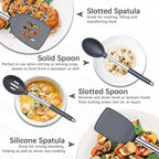 Silicone Spatula Spoon Set, 4 PCS Silicone Cooking Utensils Spatula Spoon Set with Stainless Steel Handle, BPA Free Kitchen Turners for Frying, Mixing, Serving, Draining, Turning, Stirring, Grey