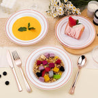 50 Pack Disposable Soup Bowls with Rose Gold Rim, 12oz Premium Heavy Duty Plastic Dinner Bowls for Party, Wedding and Holiday