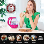 OVENTE Electric Kettle, 1.5L Borosilicate Glass Countertop Water Heater and Boiler for Coffee or Tea, BPA-Free, Auto Shut-Off, Boil-Dry Protection, Removable and Washable Spout Filter, Pink KG83F