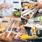 TeamFar Kitchen Tongs, 9" and 12" Stainless Steel Cooking Tongs with Silicone Tips for Cooking Grilling Serving & BBQ, Heat Resistant Silicone Tongs, Locking Design & Dishwasher Safe, Set of 2 & White