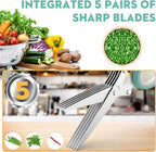 Updated 2025 Herb Scissors Set - Cool Kitchen Gadgets for Cutting Fresh Garden Herbs - Herb Cutter Shears with 5 Blades and Cover, Sharp and Anti-rust Stainless Steel, Dishwasher Safe (Blue-White)