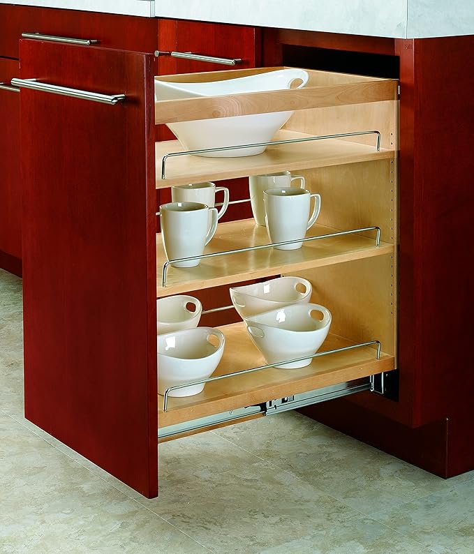Rev-A-Shelf 14" Pullout Kitchen Cabinet Storage Organizer Slide Out Pantry Spice Rack with Adjustable Shelves for 14.5" W Cabinet Opening, 448-BC-14C