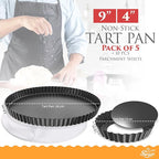 Bundle Pack 9" and 4" Mini Tart and Quiche Pan Combo, False Bottom, Deep Fluted Tart and Quiche with Removable Bottom - Non-Stick