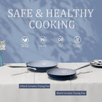 Nonstick Ceramic Frying Pan 10 Inch Induction Compatible - Non Toxic, PTFE/PFOA/PFAS Free, Oven & Dishwasher Safe up to 500°F - Non Stick Small Skillet with Stay-Cool Handle - Navy Blue