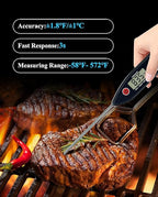 Wisebee Meat Thermometer Digital, Instant Read Food Thermometer with Stepdown Probe| IPX7 Waterproof| Hold Function| High Accuracy| Fast Response for Cooking, Liquid, Kitchen (Black)