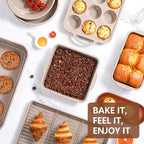 Vinino 8-Piece Baking Pans Set Nonstick, Bakeware Set includes Silicone Muffin, Loaf, Cake Pans with Metal Reinforced Frame, and Carbon Steel Roasting Pan, Cookie Sheet, Cooling rack for Oven