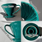 Pour Over Coffee Dripper - Ceramic Pour Over Coffee Maker Cone, Porcelain Coffee Drip, Pour Over Single Cup, Manual Brew Maker for Home, Cafe, Office - 1-4Cup, V60 Size 02 (Dark green)