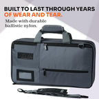 Asaya Chef Knife Bag - 28 Pockets for Knives and Kitchen Utensils - Durable Ballistic Nylon, Black Stainless Steel Hardware, Card Holder and Adjustable Shoulder Strap - Knifes not Included