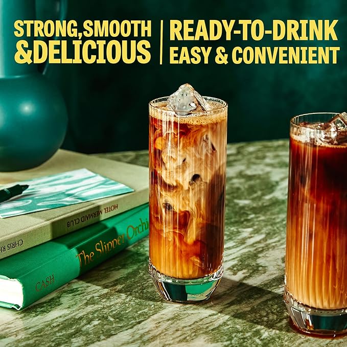 Wandering Bear Organic Caramel Cold Brew Coffee - Strong, Bold, Smooth, Unsweetened, Shelf-Stable, Ready to Drink, Gluten Free, & Vegan Iced Cold Brewed Coffee Drink - 32 fl oz, 6 pack