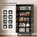 71" Tall Metal Pantry Cabinet, Kitchen Storage Cabinet with 2 Doors and 4 Adjustable Shelves for Kitchen, Living Room, Dining Room, Bathroom and Home, Office (Black, 71" H)