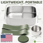 Everusely - Bento Box - Sage, 37oz / 1.1 L - Stainless Steel Lunch Box with Leakproof Condiment Container - 3 Compartment Snack Organizer for On the Go Meals - Freezer & Dishwasher Safe