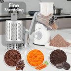 Rotary Cheese Grater with Handle, Kitchen Speed Hand Crank Vegetable Slicer, Potato Hash Brown Shredder Spinning Nut Grinder with 3 Replaceable Stainless Steel Drum Blades (White)