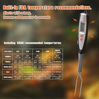Meat Thermometer Fork with Electronic Ready Alarm, Digital Cooking Thermometer with Instant Read, LCD Display and Led Light, Grill Thermometers for BBQ Grilling Gadgets Steak Pork, Black