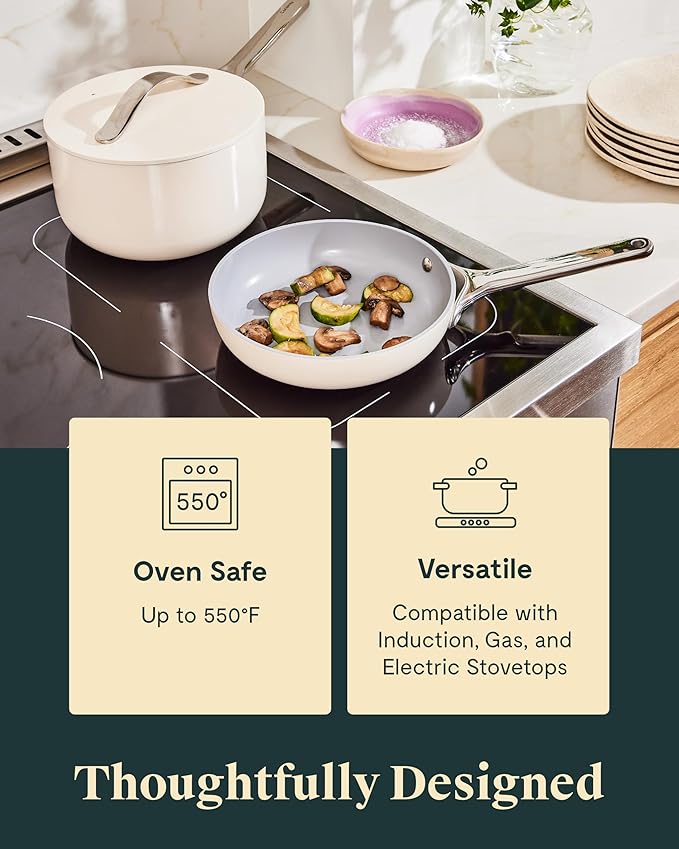 Caraway Mini Cookware Set - Non-Stick Ceramic Fry Pan (1.05 qt, 8") Sauce Pan (1.75 qt) & Storage Rack - Non Toxic, PTFE & PFOA Free - Oven Safe & Stovetop Agnostic (Gas, Electric & Induction) - Sage