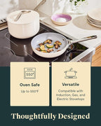 Caraway Mini Cookware Set - Non-Stick Ceramic Fry Pan (1.05 qt, 8") Sauce Pan (1.75 qt) & Storage Rack - Non Toxic, PTFE & PFOA Free - Oven Safe & Stovetop Agnostic (Gas, Electric & Induction) - Navy
