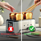 2PCS Reusable Toaster Tongs, OHOLA 8 inch Bamboo Cooking Tong, Multipurpose Wooden Tongs for Toaster, Fruits, Bread, Pickles, Cheese, Bacon, and Muffins (Stylish Pattern)