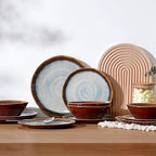 Melamine Dinnerware Sets,12Pcs Plate and Bowl Set,Unbreakable and Lightweight Dish Set,Great for Camping and RV,BPA free,Dishwasher Safe(Sandy Brown)