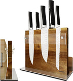 Acacia Wood Magnetic Knife Block Stand with Thickened Acrylic Shield - Double-Sided Powerful Magnet Holder for 10+ Knives, Anti-Slip Base & Space-Saving Design