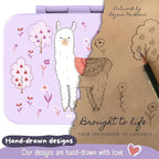 BEARFOOT Kids Lunch Box with Compartments – Compact & Lightweight | Leak-Proof, BPA-Free, Dishwasher & Microwave Safe | Hand-Drawn Design for Preschool, School, Travel (Llama Purple, 2.75 Cups)